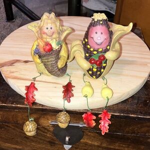 Hand Crafted Harvest Corn and Leaf Shelf Sitter Figurines Set Of 2